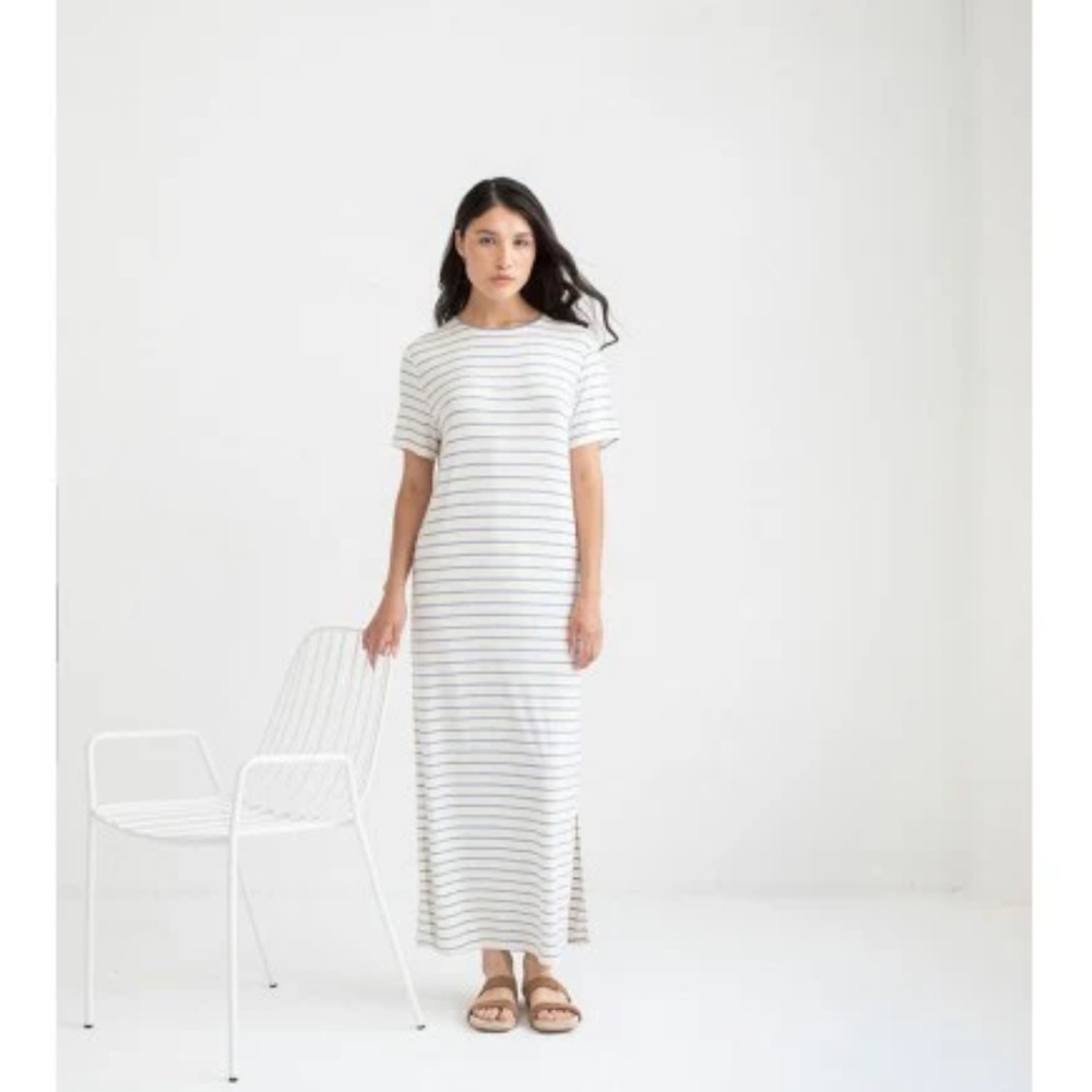 New Mus & Bombon Bornan Raya Azul Maxi Striped Dress Sz S Viscose